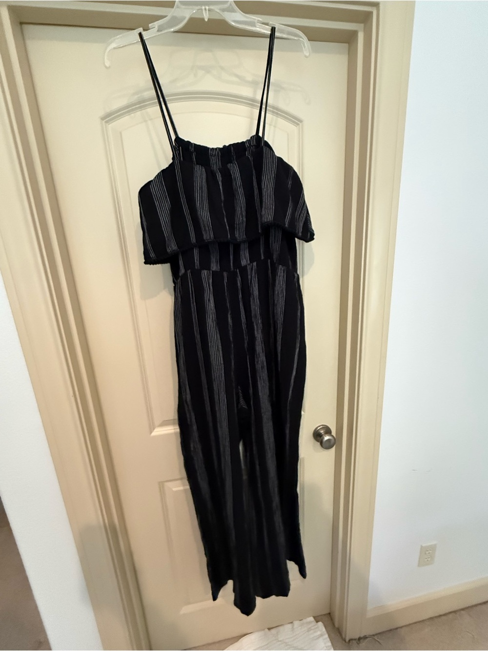 a new day Black Jumpsuit with Vertical Gray Stripes